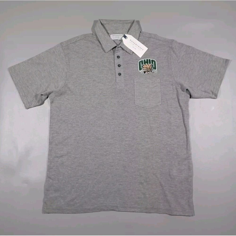 Ohio Bobcats Shirt Mens M Gray‎ Pique Polo One Pocket New